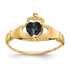 14k Yellow Gold CZ June Birthstone Claddagh Heart