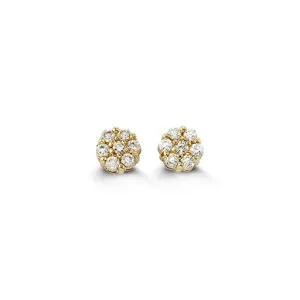 14K Yellow Gold Flower Cubic Zirconia Baby Earrings