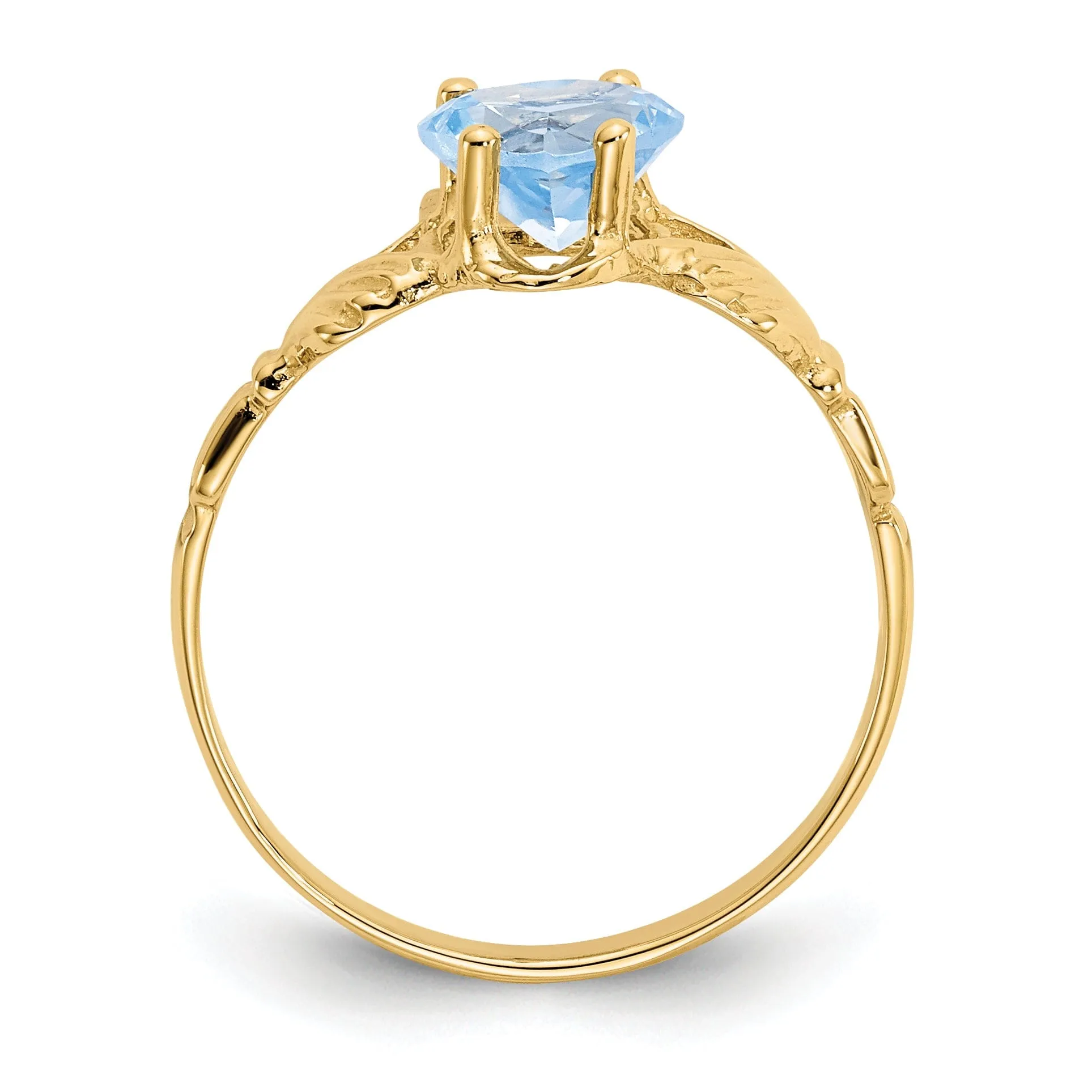 14k Yellow Gold March Birthstone Claddagh Ring