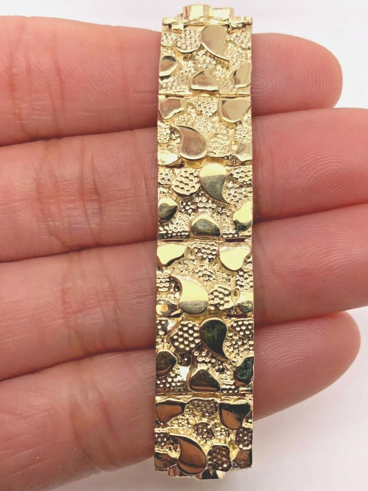 14k Yellow Gold Nugget Bracelet Adjustable 8-8.5" 12mm 32.5 grams