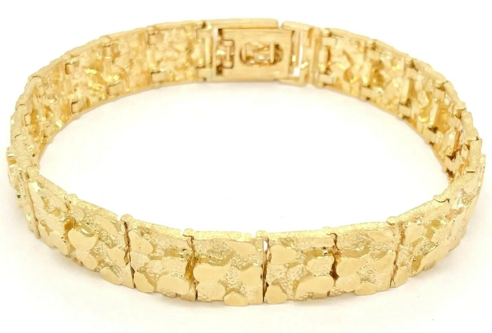 14k Yellow Gold Nugget Bracelet Adjustable 8-8.5" 12mm 32.5 grams