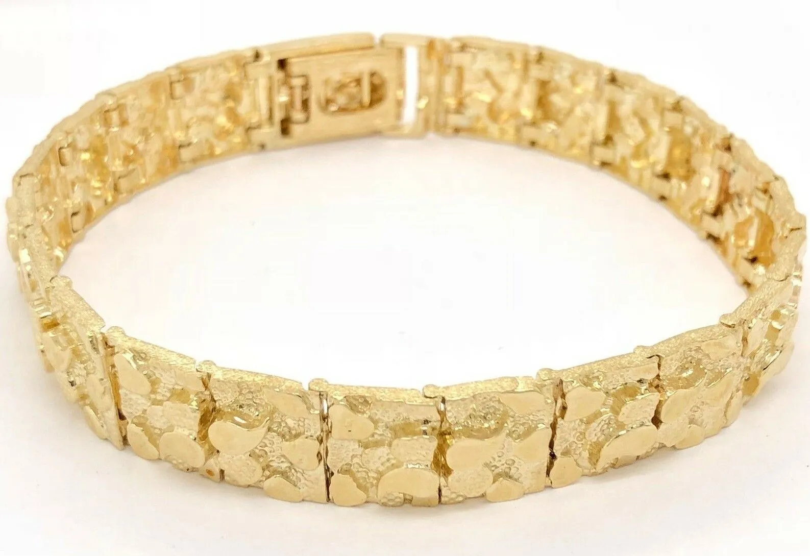 14k Yellow Gold Nugget Bracelet Adjustable 8-8.5" 12mm 32.5 grams