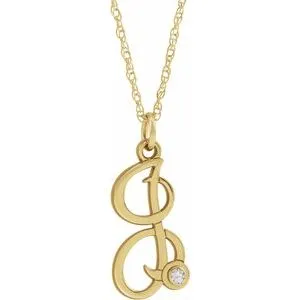 14K Yellow Gold-Plated .02 CT Diamond Script Initial I 16-18" Necklace
