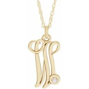 14K Yellow Gold-Plated .02 CT Diamond Script Initial W 16-18" Necklace