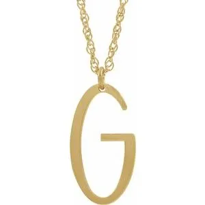 14K Yellow Gold-Plated Sterling Silver Block Initial G 16-18" Necklace with Brush Finish