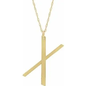 14K Yellow Gold-Plated Sterling Silver Block Initial X 16-18" Necklace with Brush Finish