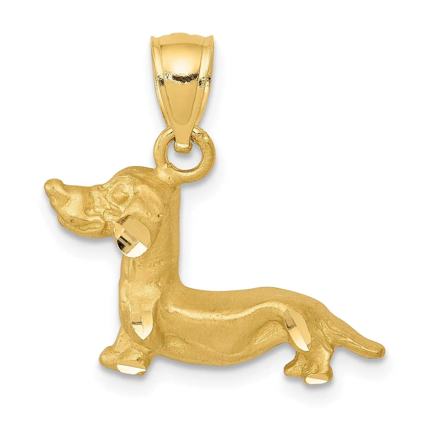 14K Yellow Gold Solid Diamond Cut Brushed Finish Dachshund Dog Charm Pendant