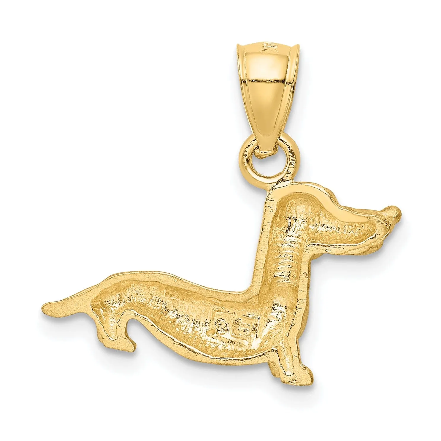 14K Yellow Gold Solid Diamond Cut Brushed Finish Dachshund Dog Charm Pendant
