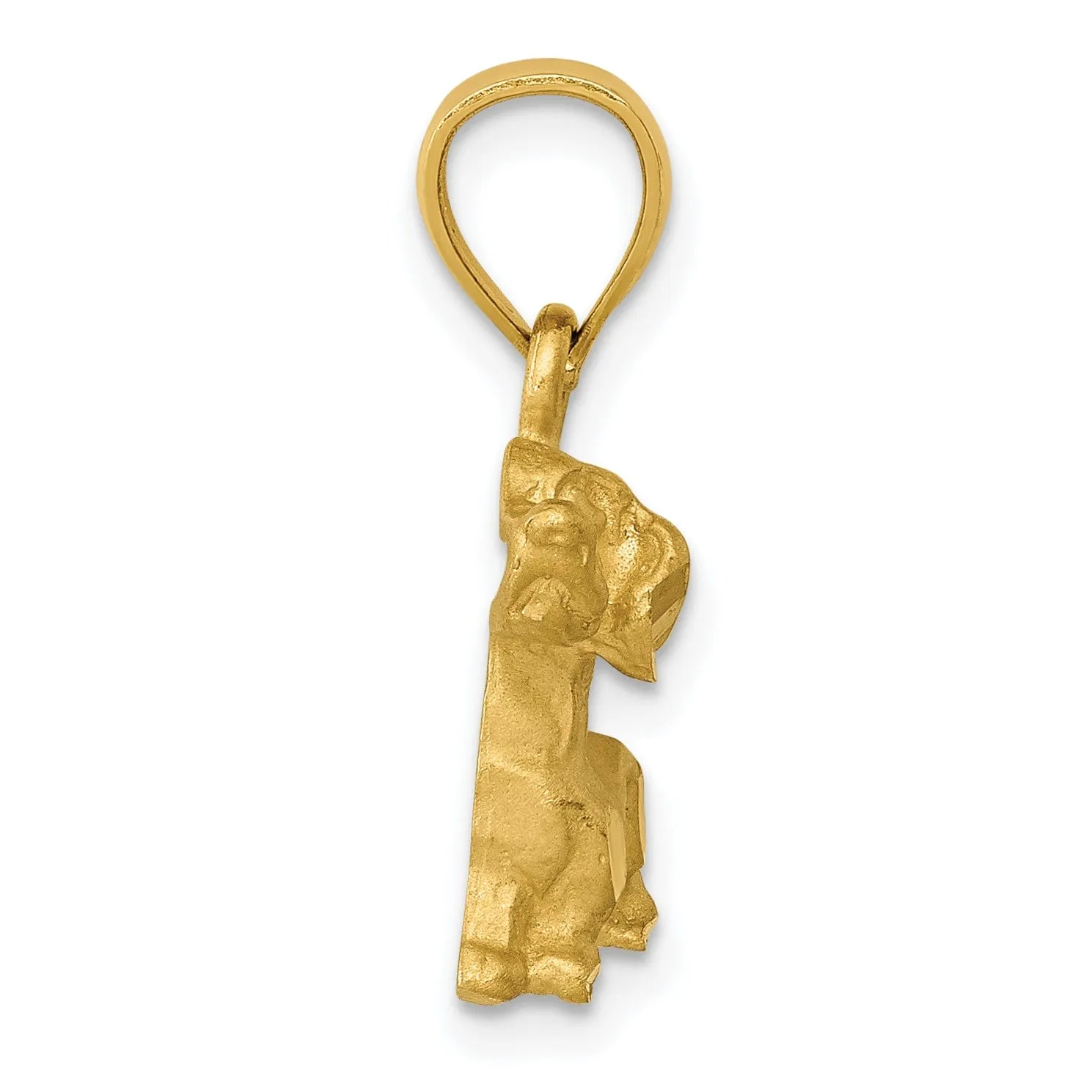 14K Yellow Gold Solid Diamond Cut Brushed Finish Dachshund Dog Charm Pendant