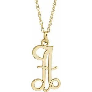 14K Yellow Script Initial A 16-18" Necklace