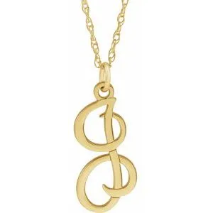 14K Yellow Script Initial I 16-18" Necklace