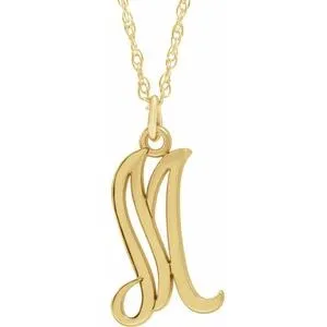 14K Yellow Script Initial M 16-18" Necklace