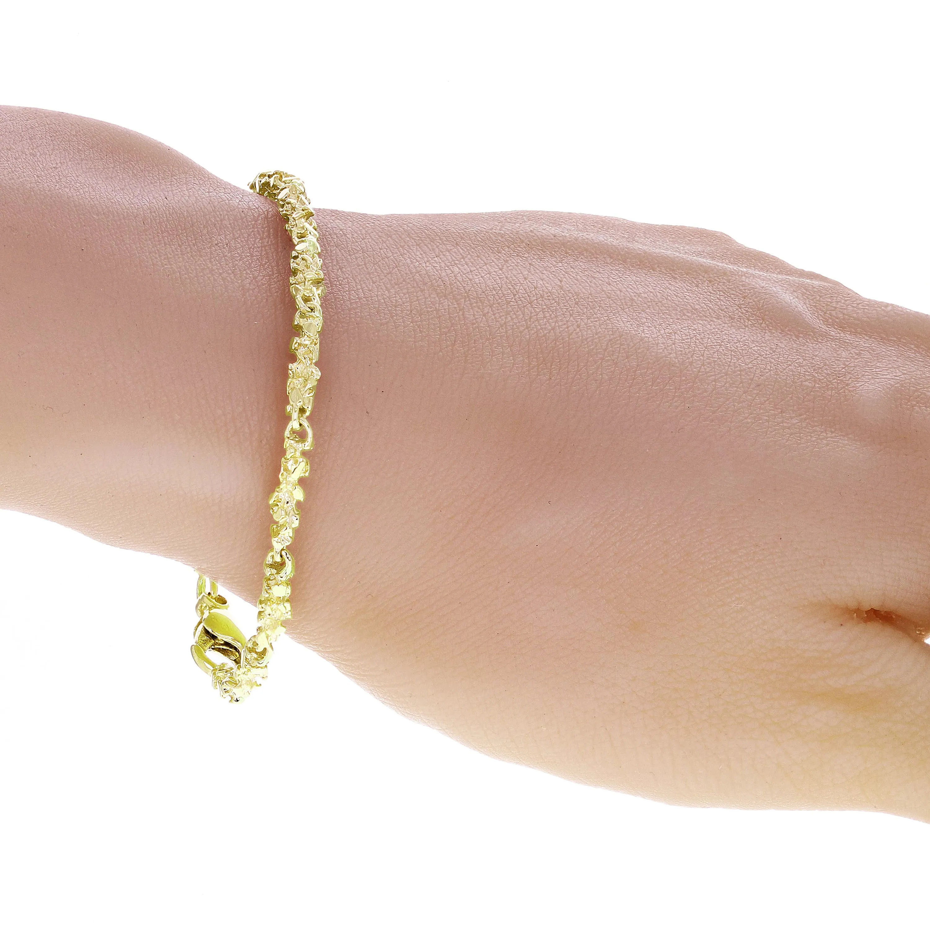 14k Yellow White or Rose Gold Nugget Bracelet 7"