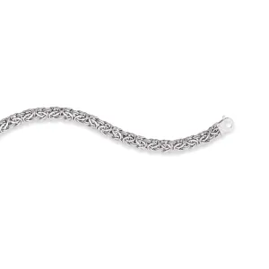 14kt 7.25 inches White Gold 7.2mm Shiny Byzantine Fancy Bracelet with Pear Shape Clasp