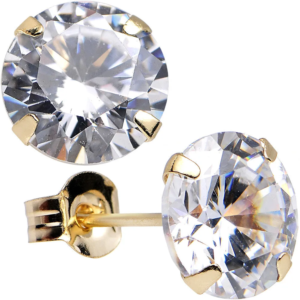 14kt Gold .80 Carat Cubic Zirconia Solitaire Stud Earrings