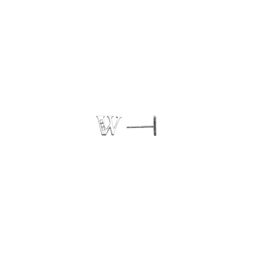 14kt White Gold CZ Initial W Stud Earrings