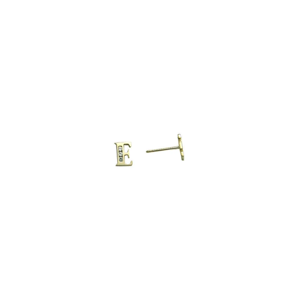 14kt Yellow Gold CZ Initial E Stud Earrings