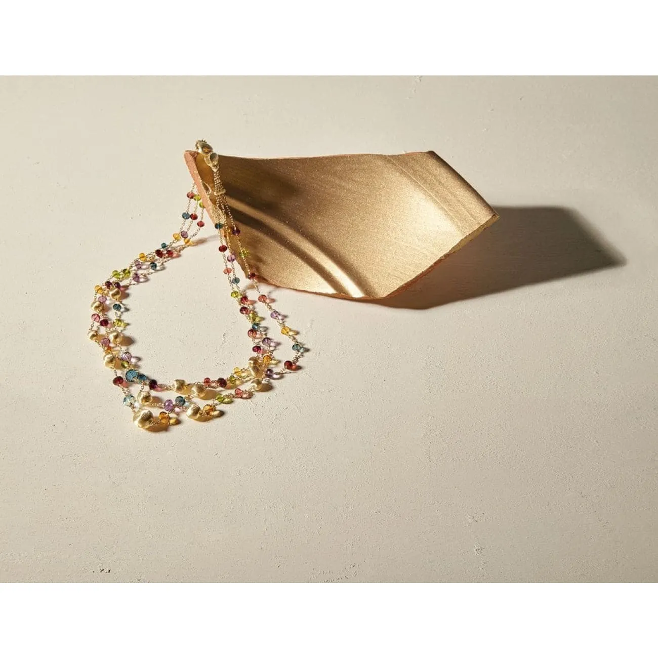 18K Yellow Gold and Multi-Colored Gemstone Triple Strand Statement Necklace