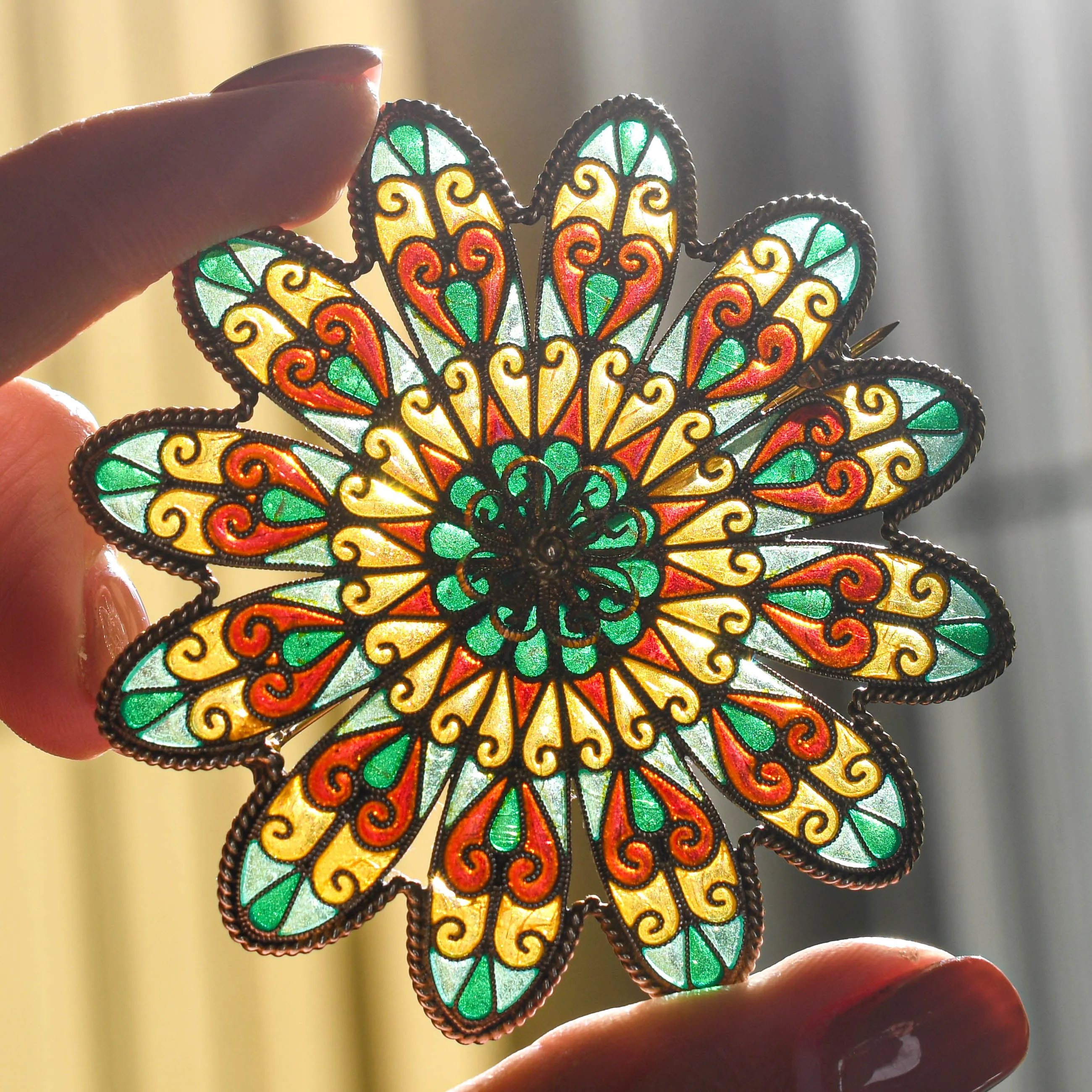 1920's Johan G Kjærland Plique-à-Jour Brooch