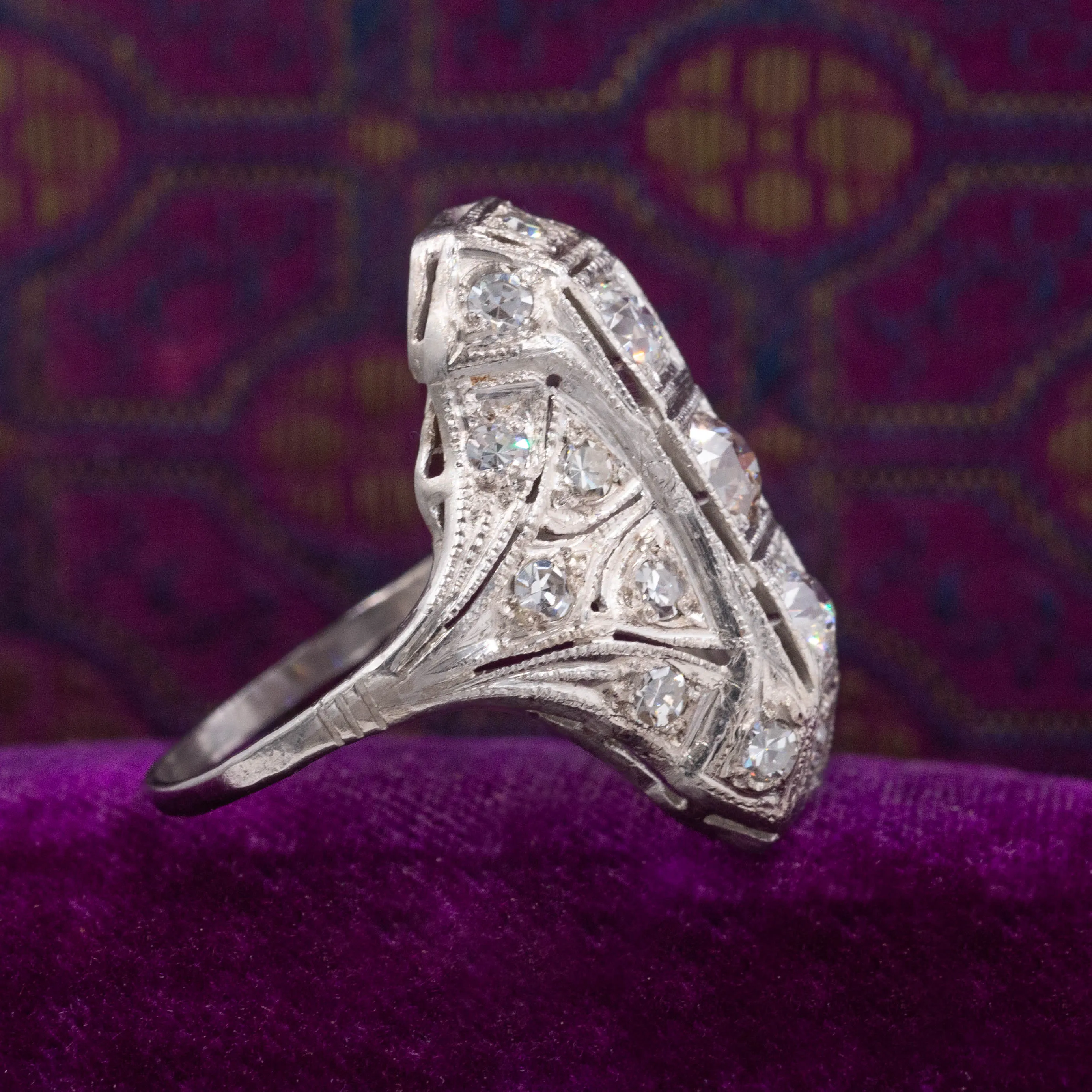 1920s Platinum & Diamond Shield Ring