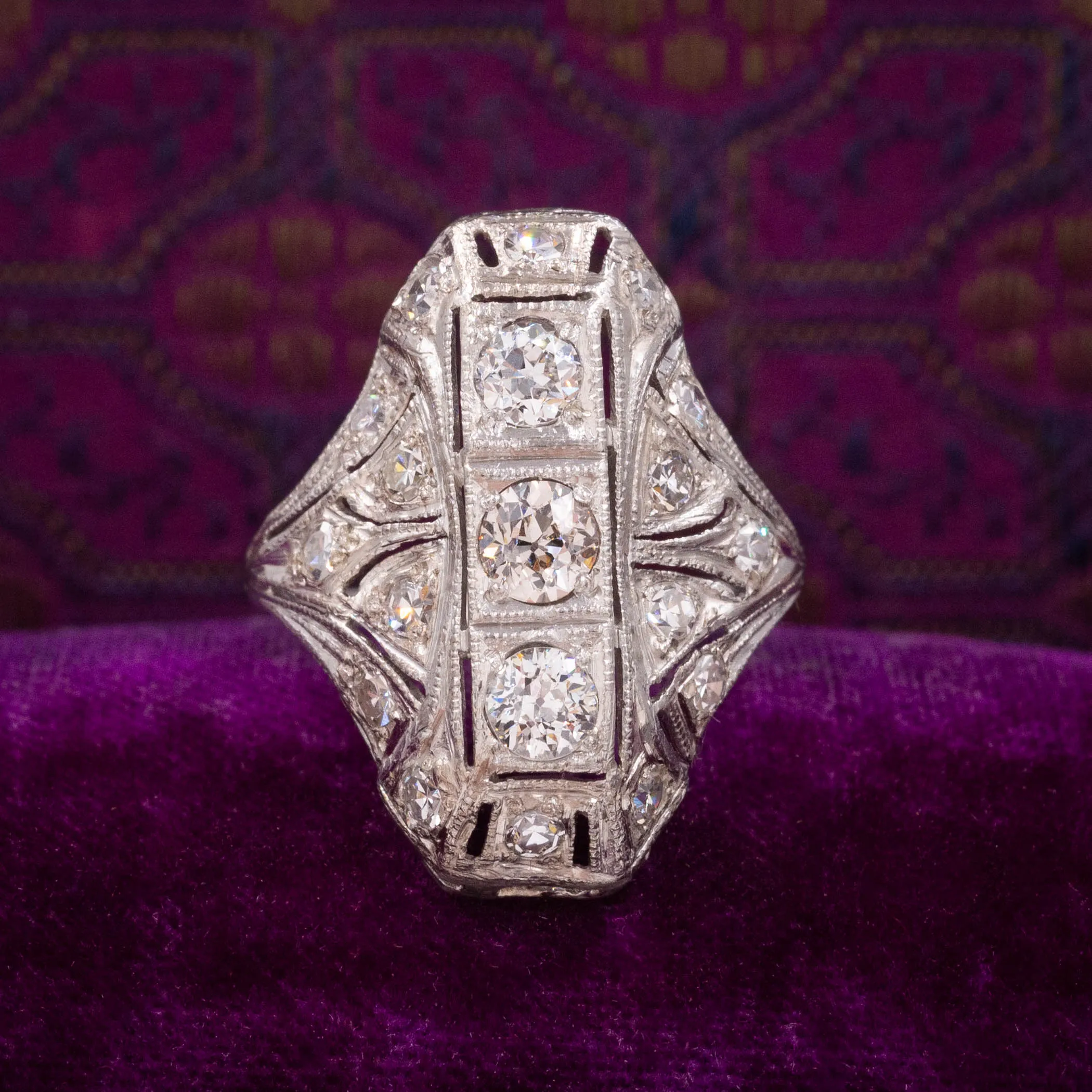 1920s Platinum & Diamond Shield Ring