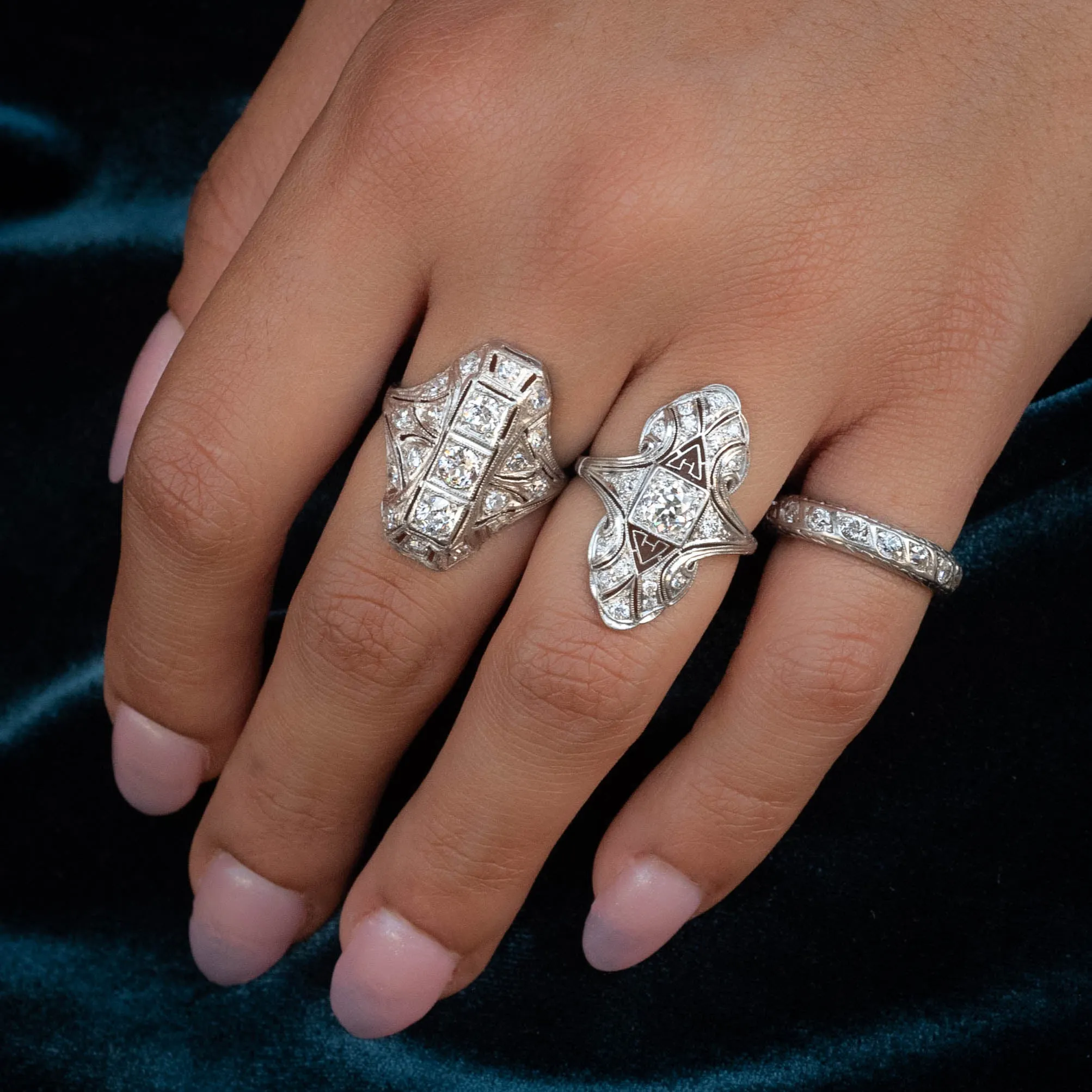1920s Platinum & Diamond Shield Ring