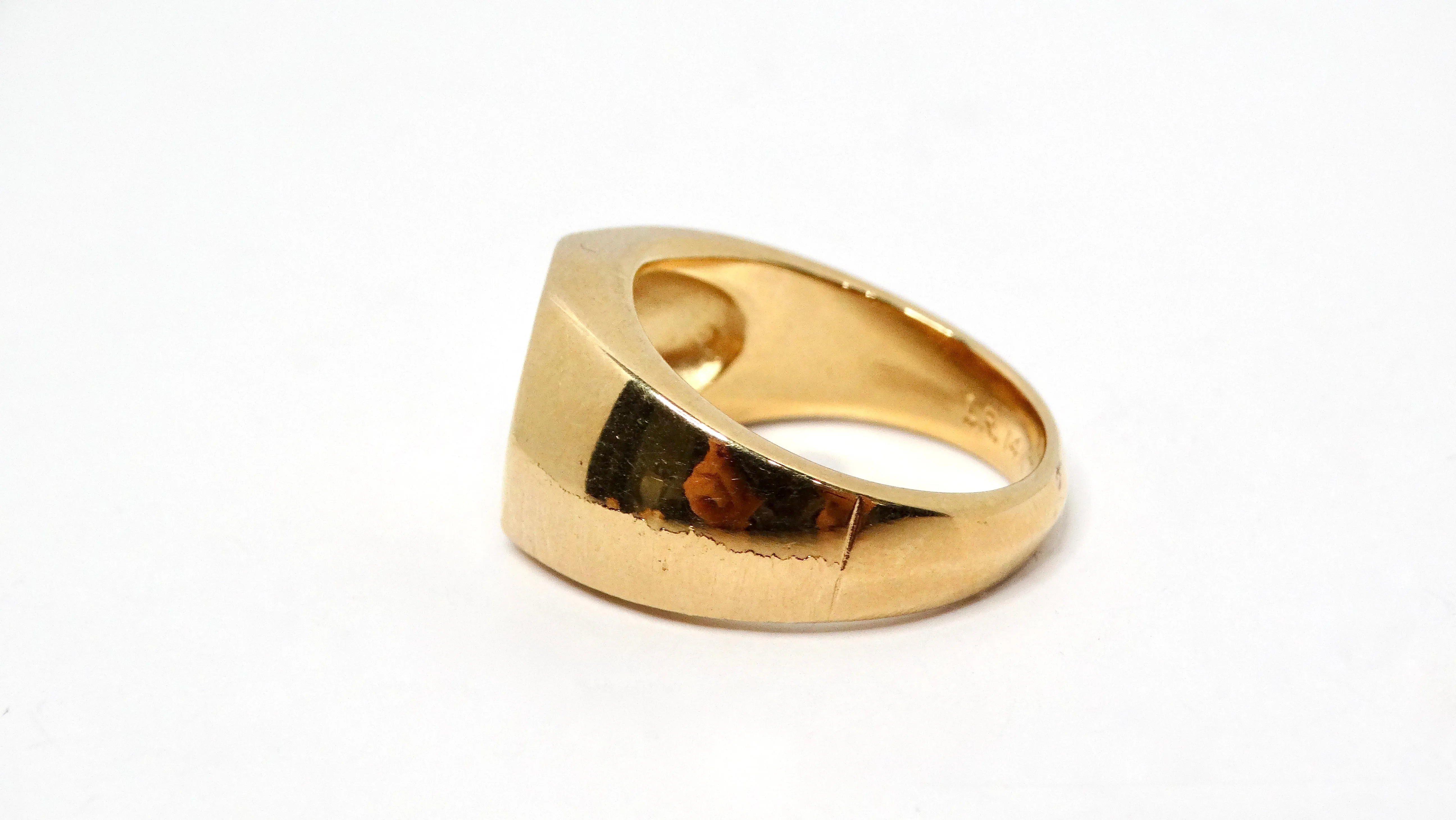 1990s "Maximillano Emperador" Coin 14k Gold Plated Etched Cocktail Ring
