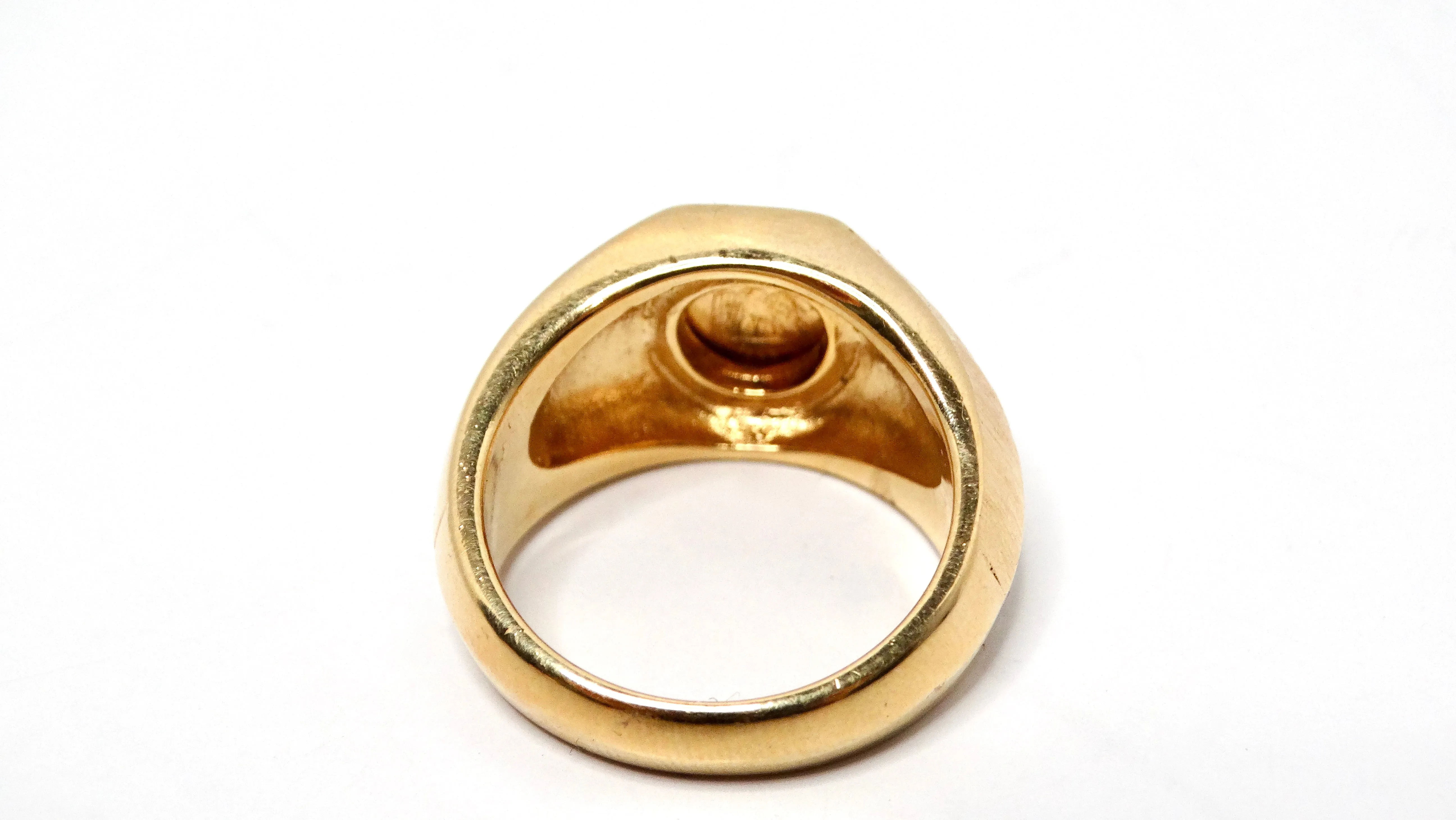 1990s "Maximillano Emperador" Coin 14k Gold Plated Etched Cocktail Ring