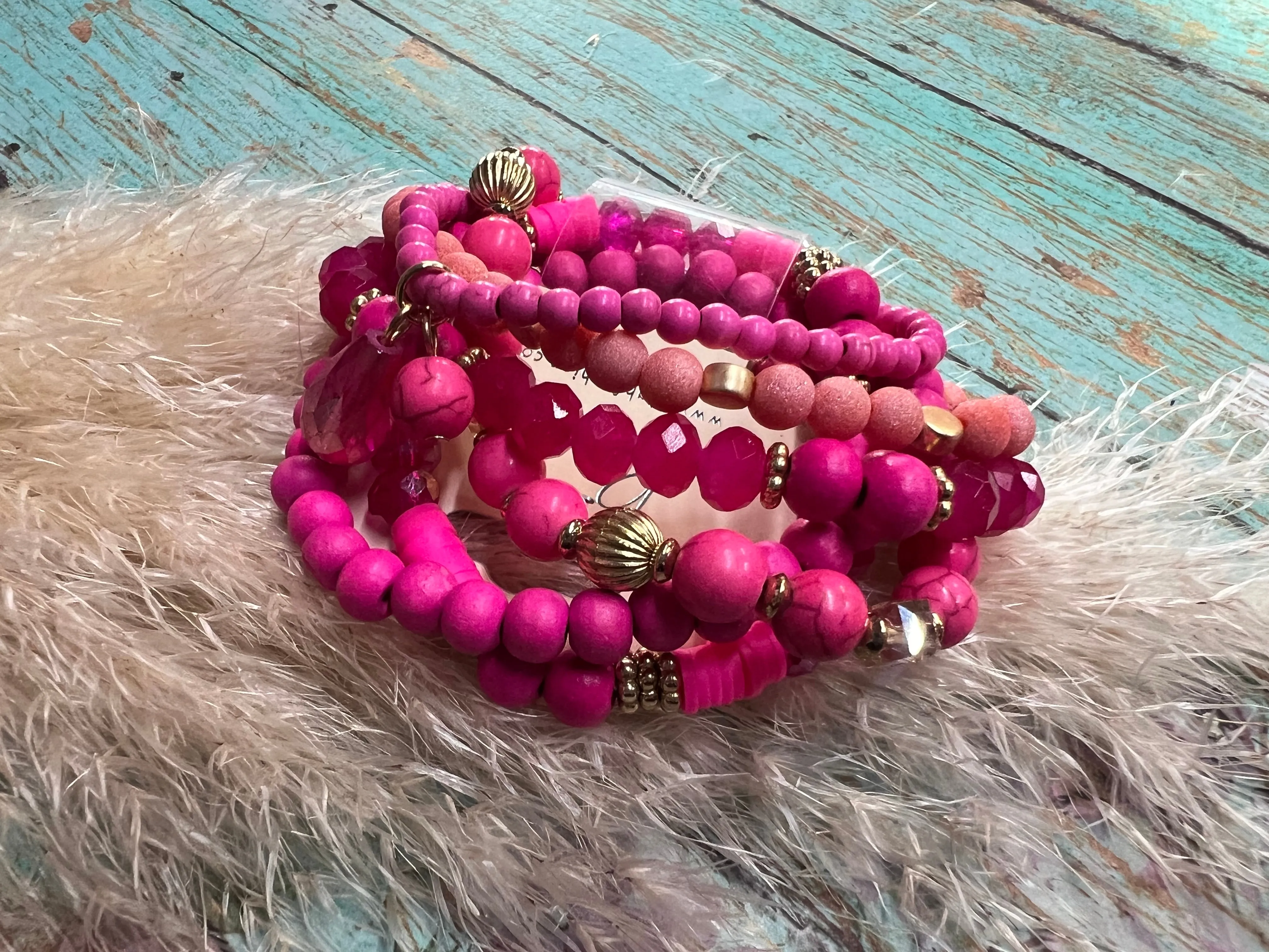 6 - Piece Bracelet Set - Electric Pink   Gold