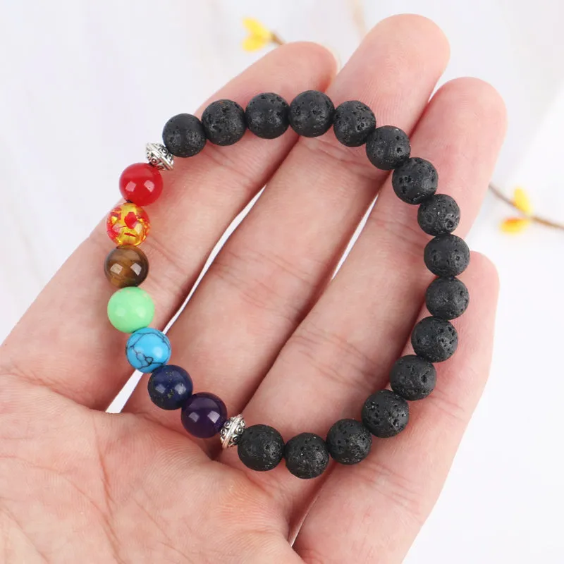 7 Chakras Lava Stone Bracelet - 8mm Round
