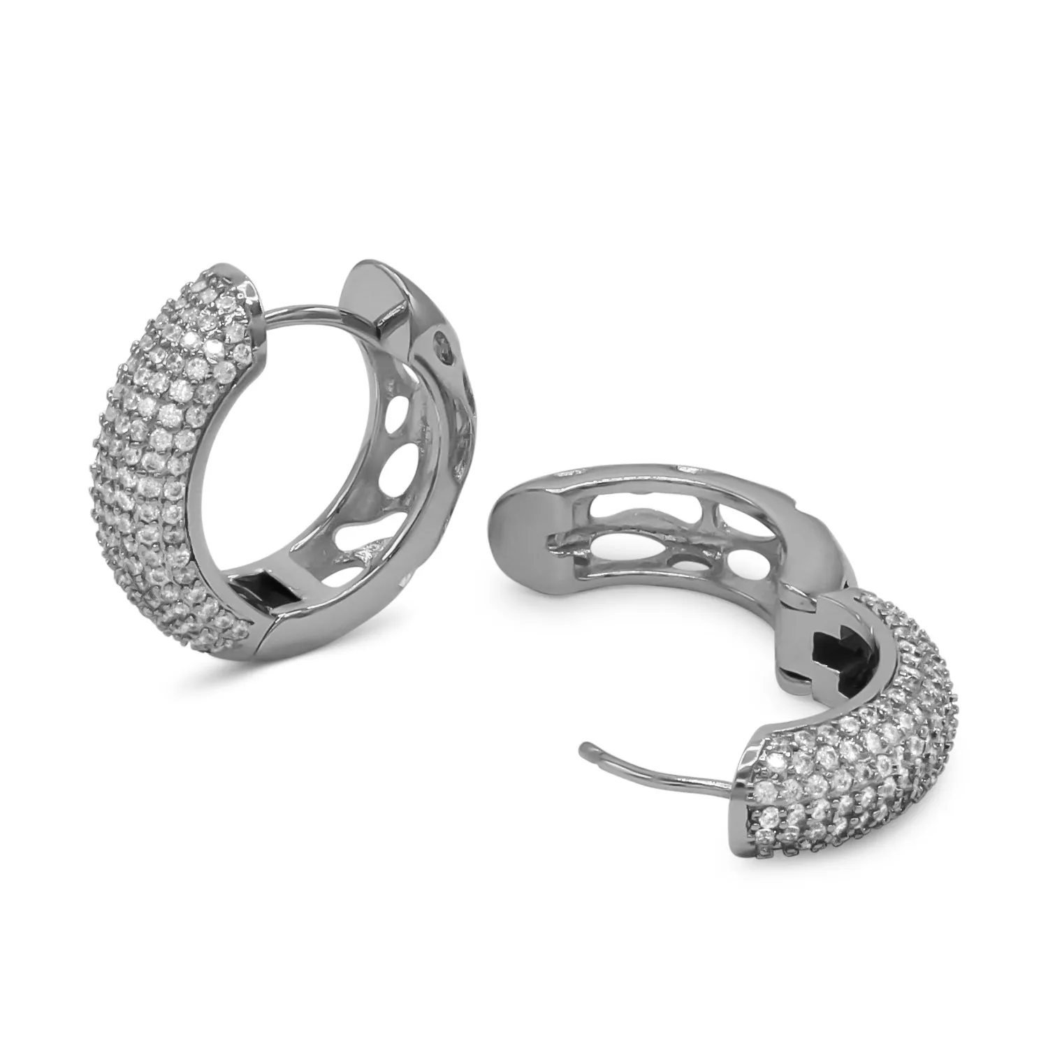 7 Row Cubic Zirconia Silver Huggie Hoop Earrings Stainless Steel Jewelry 7 mm