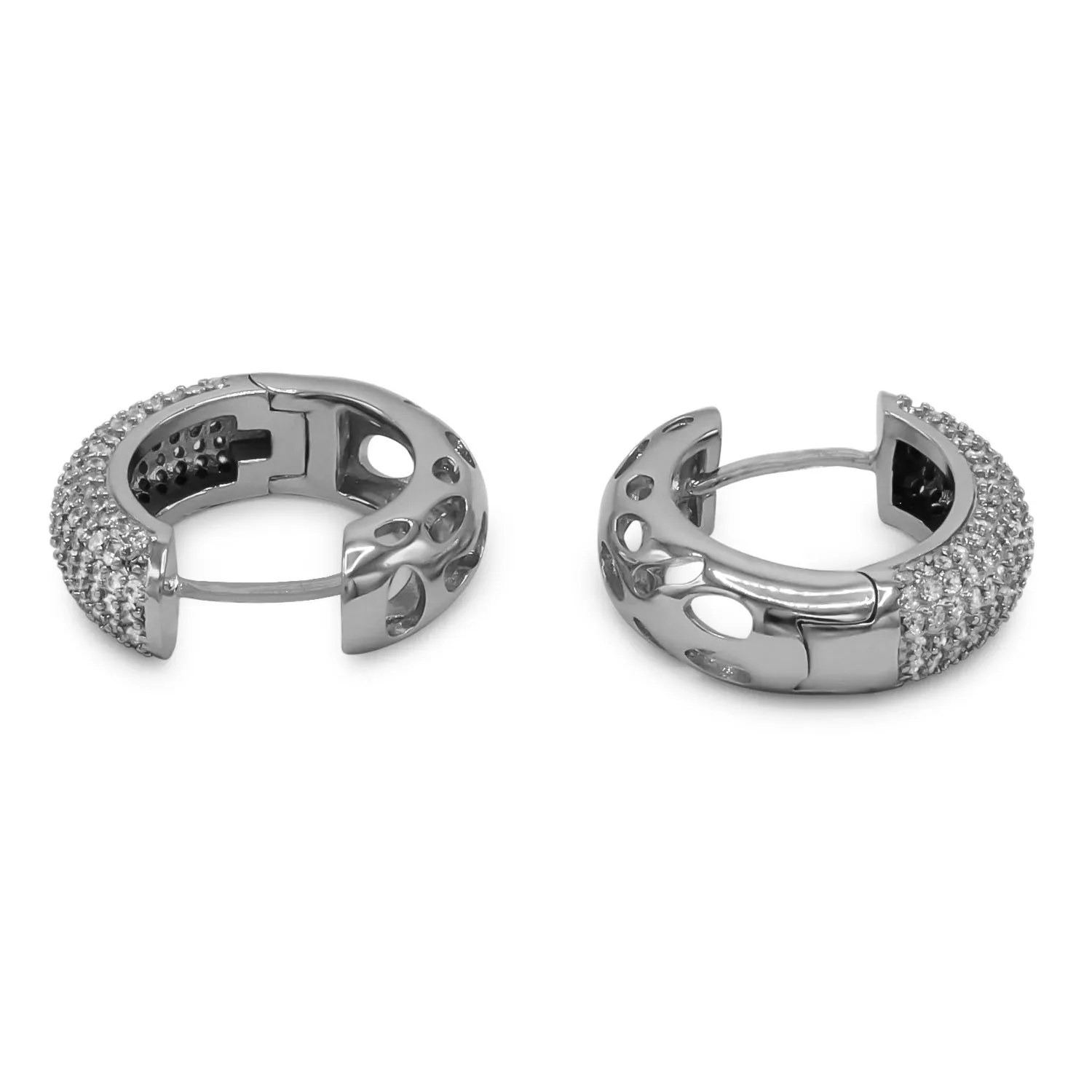 7 Row Cubic Zirconia Silver Huggie Hoop Earrings Stainless Steel Jewelry 7 mm