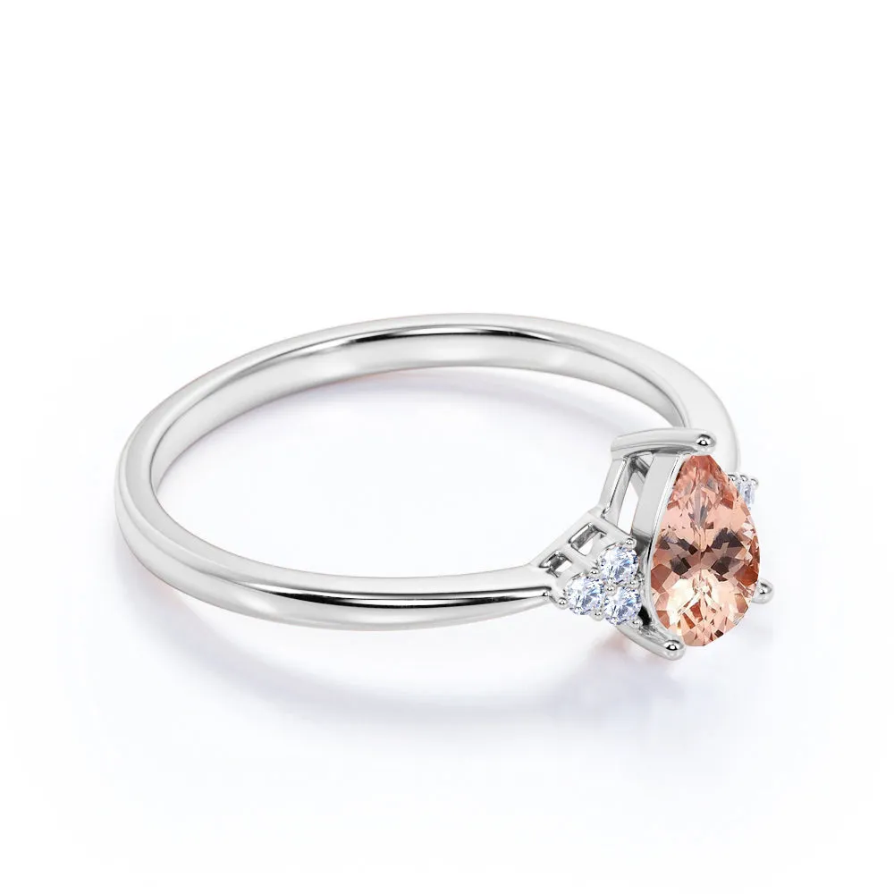 7 Stone 1.1 carat peach pink Morganite with Diamond Classic Wedding Engagement Ring White Gold
