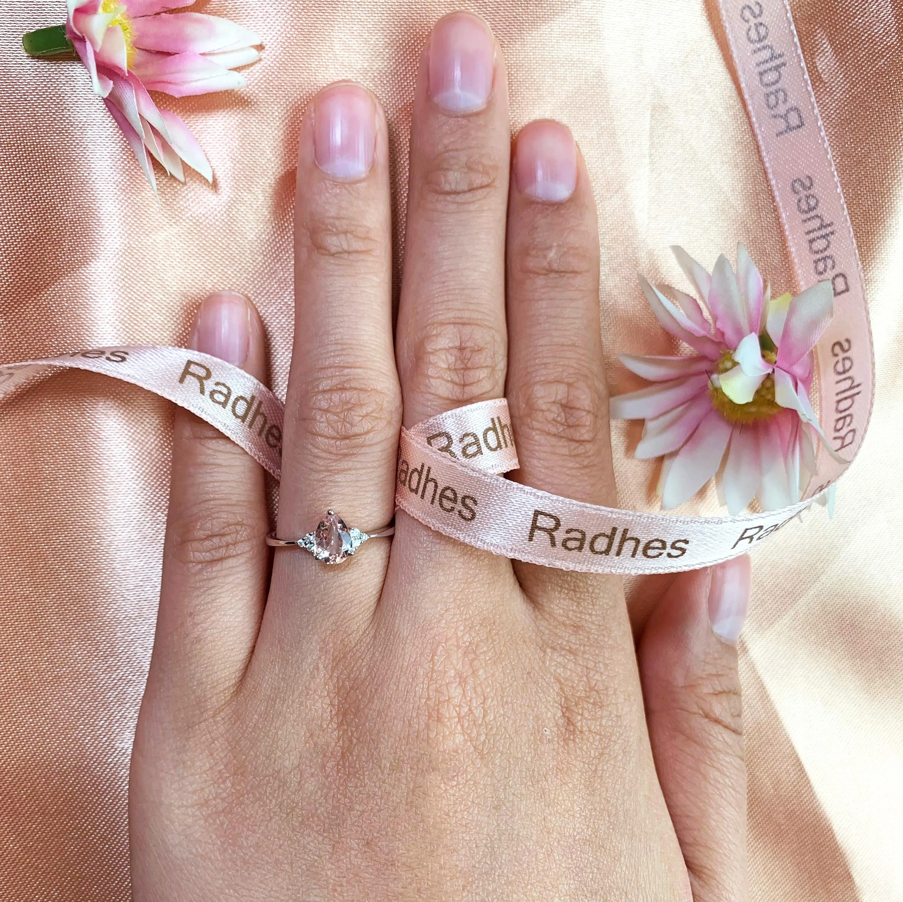 7 Stone 1.1 carat peach pink Morganite with Diamond Classic Wedding Engagement Ring White Gold