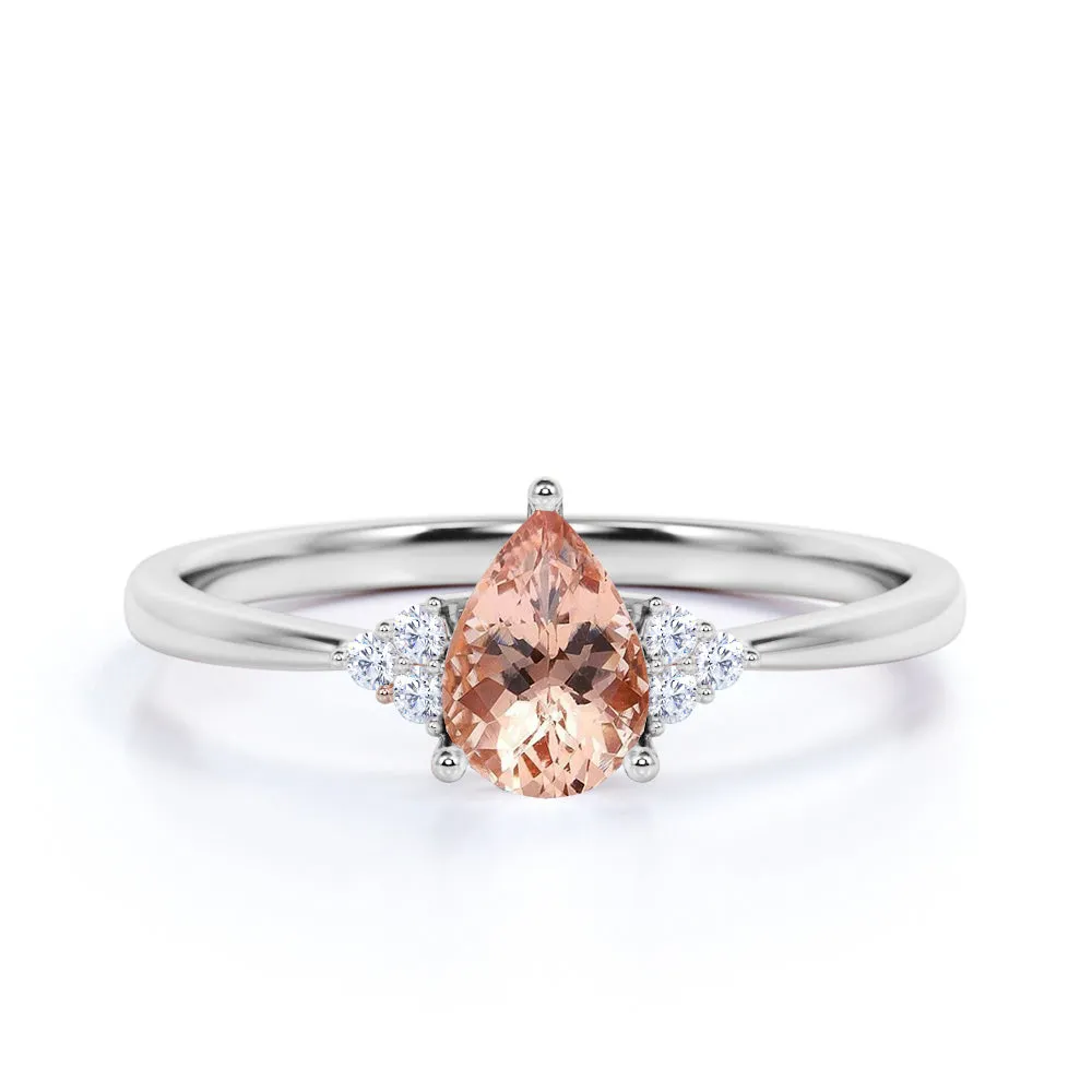 7 Stone 1.1 carat peach pink Morganite with Diamond Classic Wedding Engagement Ring White Gold