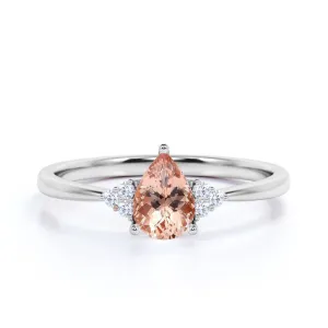 7 Stone 1.1 carat peach pink Morganite with Diamond Classic Wedding Engagement Ring White Gold