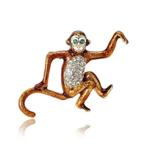 7.8cm Trendy Enamel Monkey Brooches Pin Backed for Women Unisex Animal Pins Casual Party Accessories Gifts