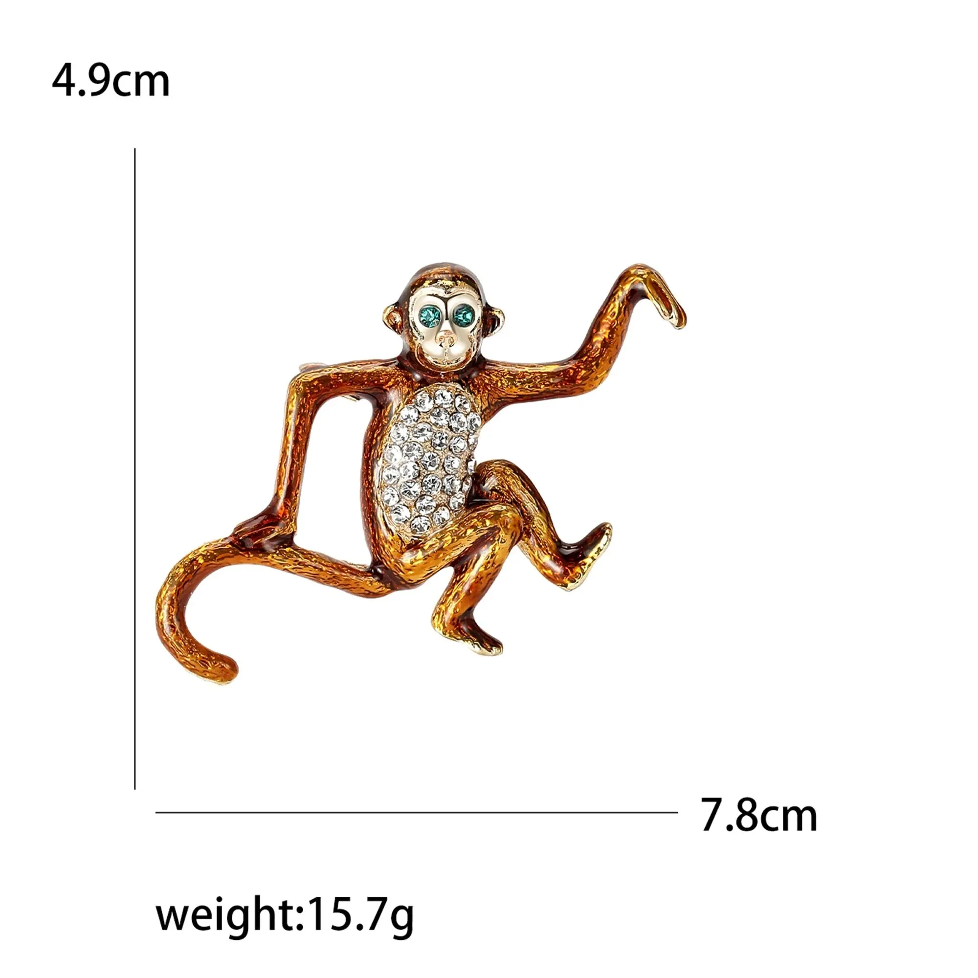 7.8cm Trendy Enamel Monkey Brooches Pin Backed for Women Unisex Animal Pins Casual Party Accessories Gifts