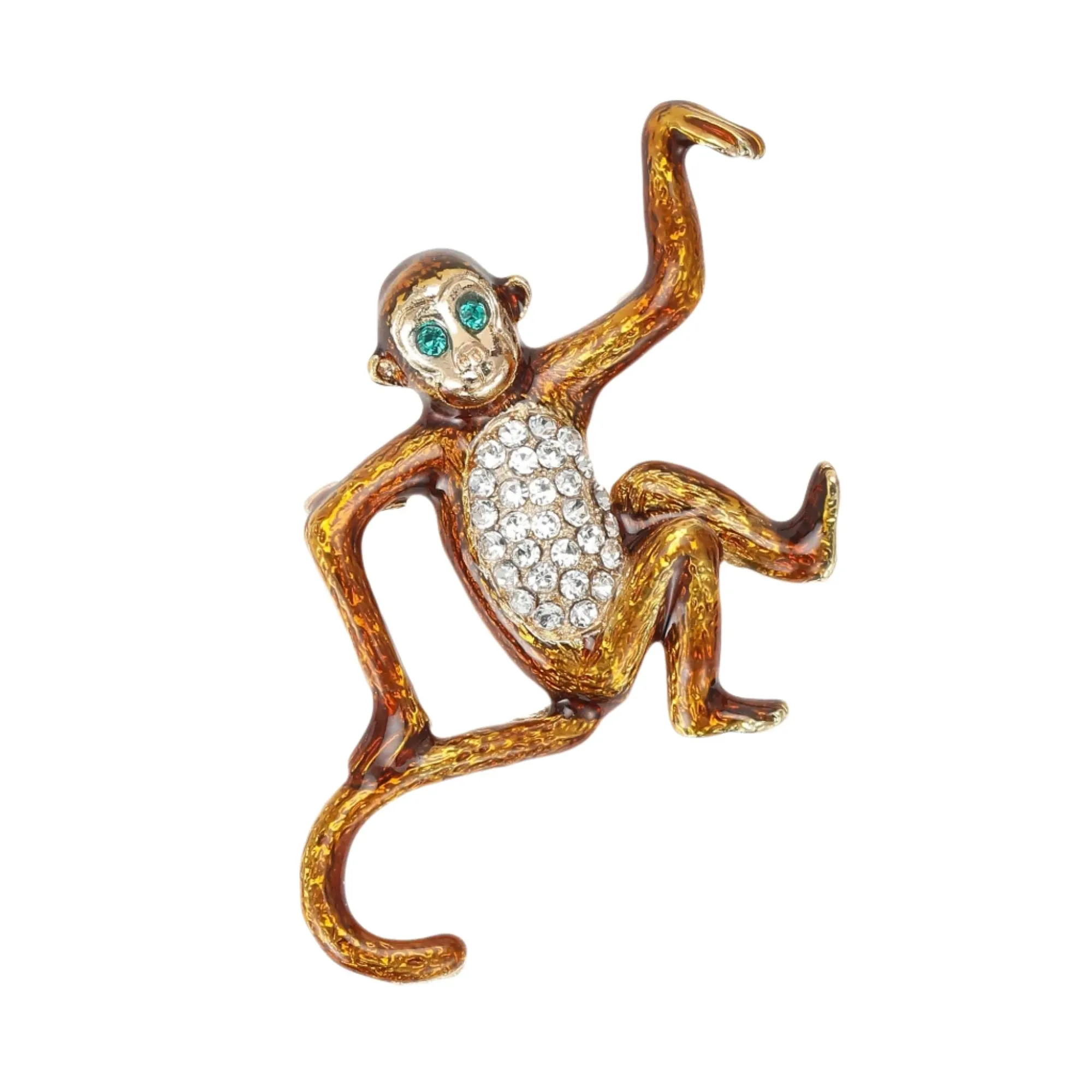 7.8cm Trendy Enamel Monkey Brooches Pin Backed for Women Unisex Animal Pins Casual Party Accessories Gifts