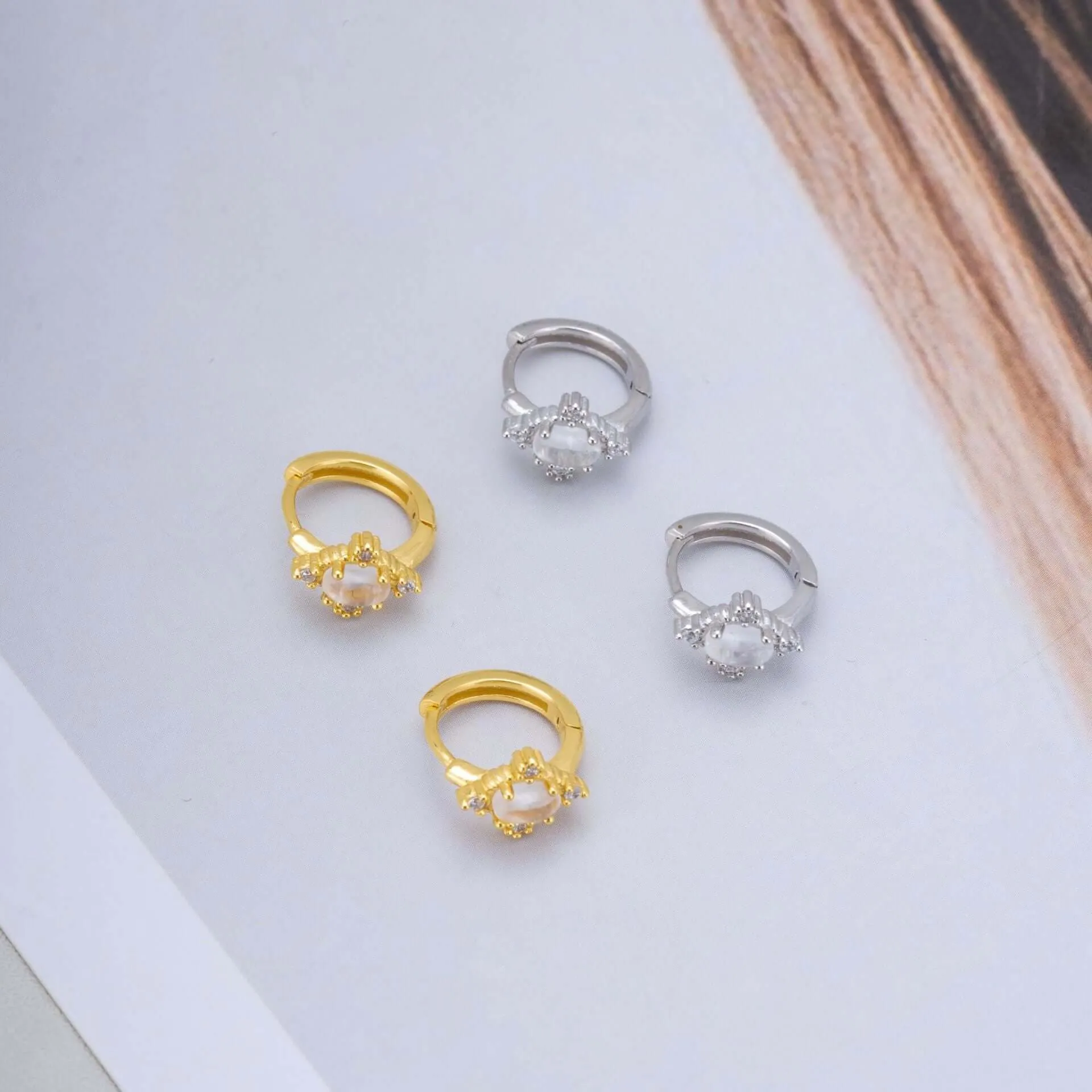 925 Silver Oval CZ Diamond Huggie Earring