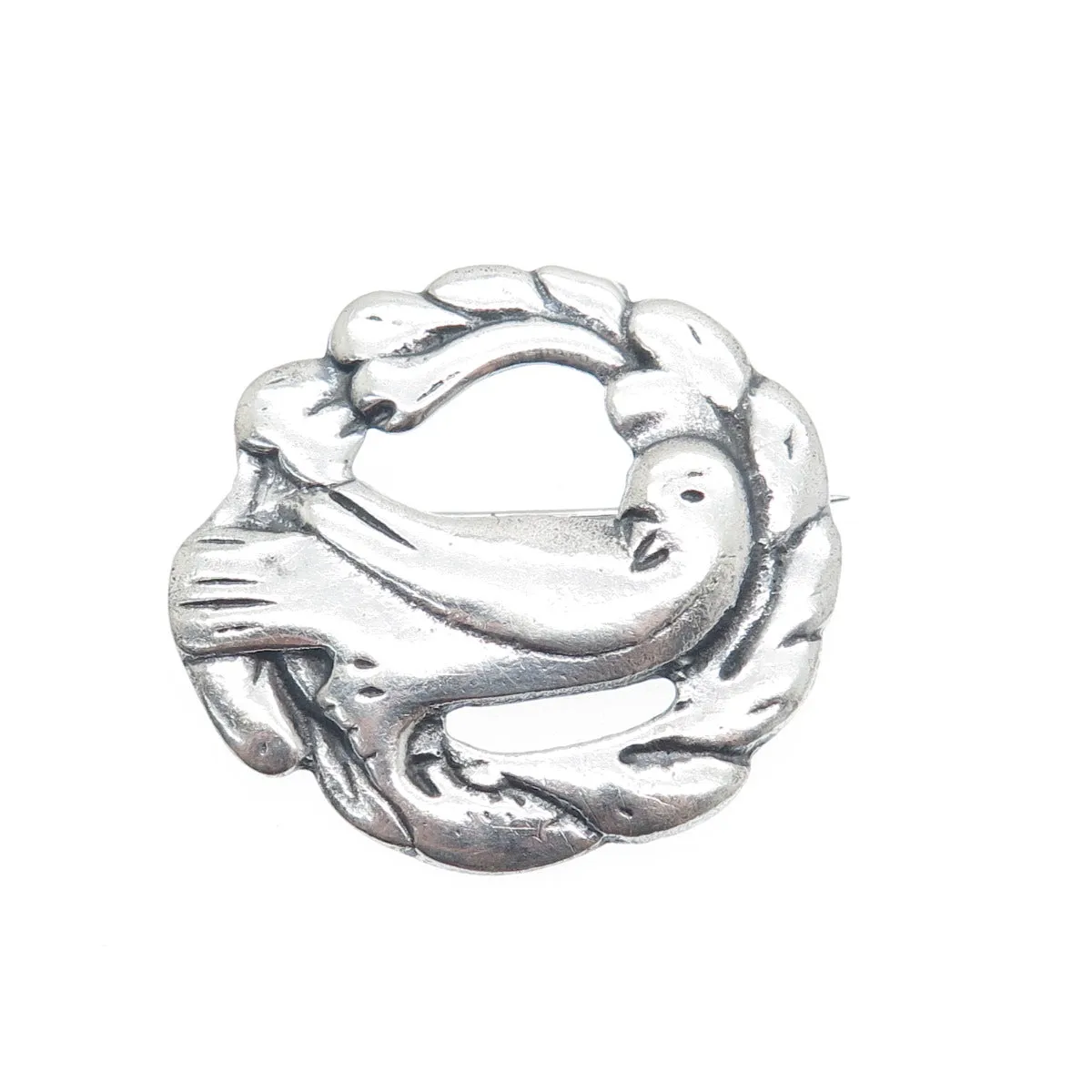 925 Sterling Silver Antique Art Deco Dove Bird Oxidized Pin Brooch