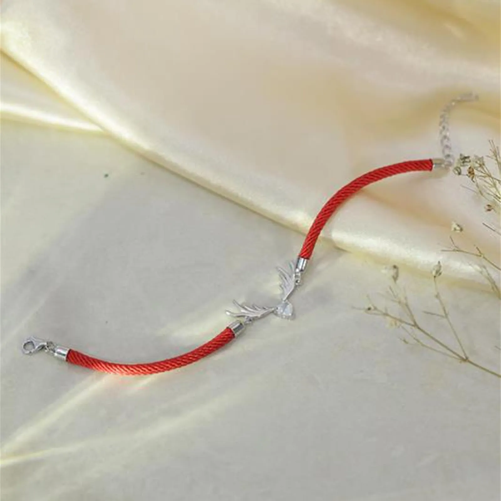 925 Sterling Silver Deer Heart With Red Thread Bracelet