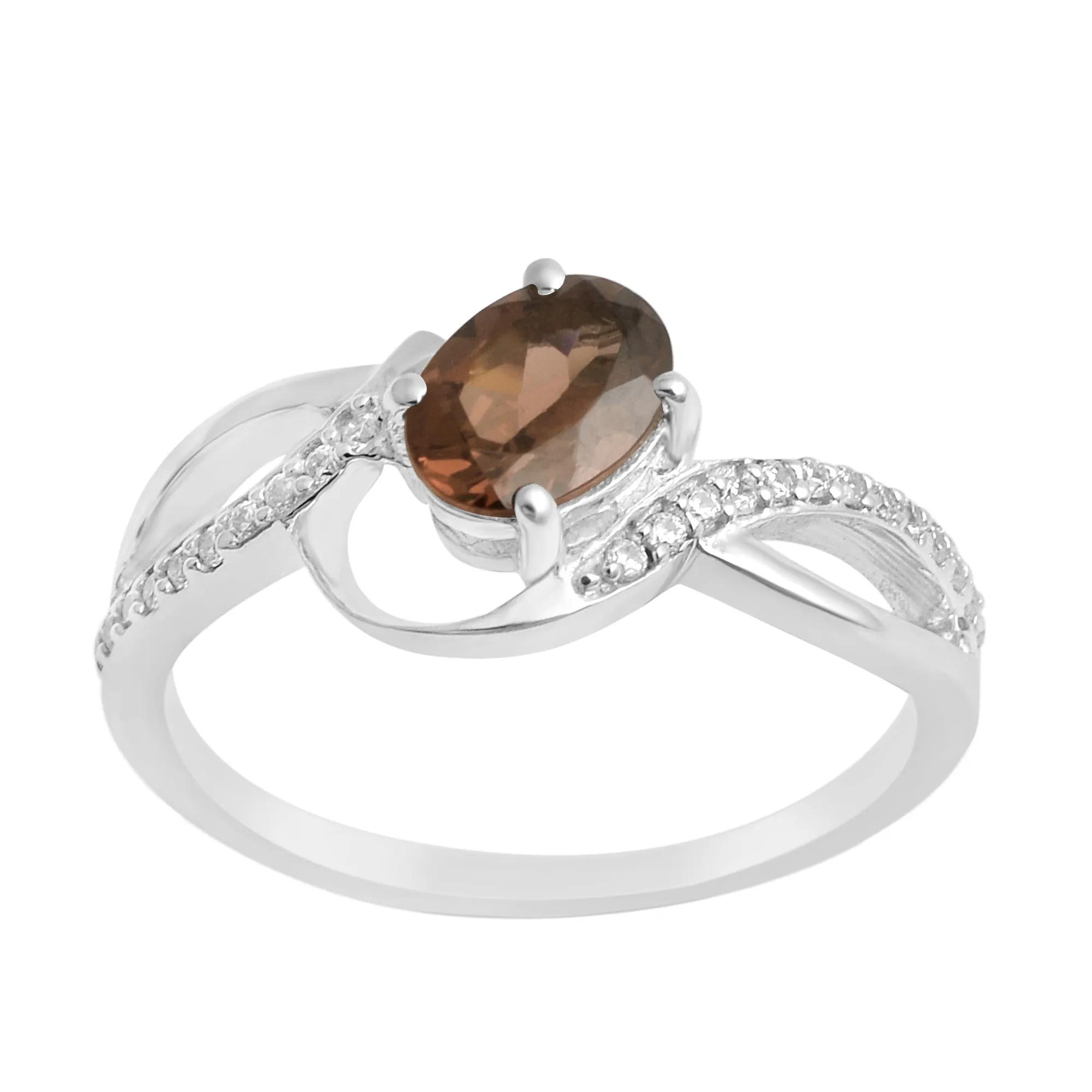 925 Sterling Silver Oval 7X5MM Smoky Quartz Birthstone Rings