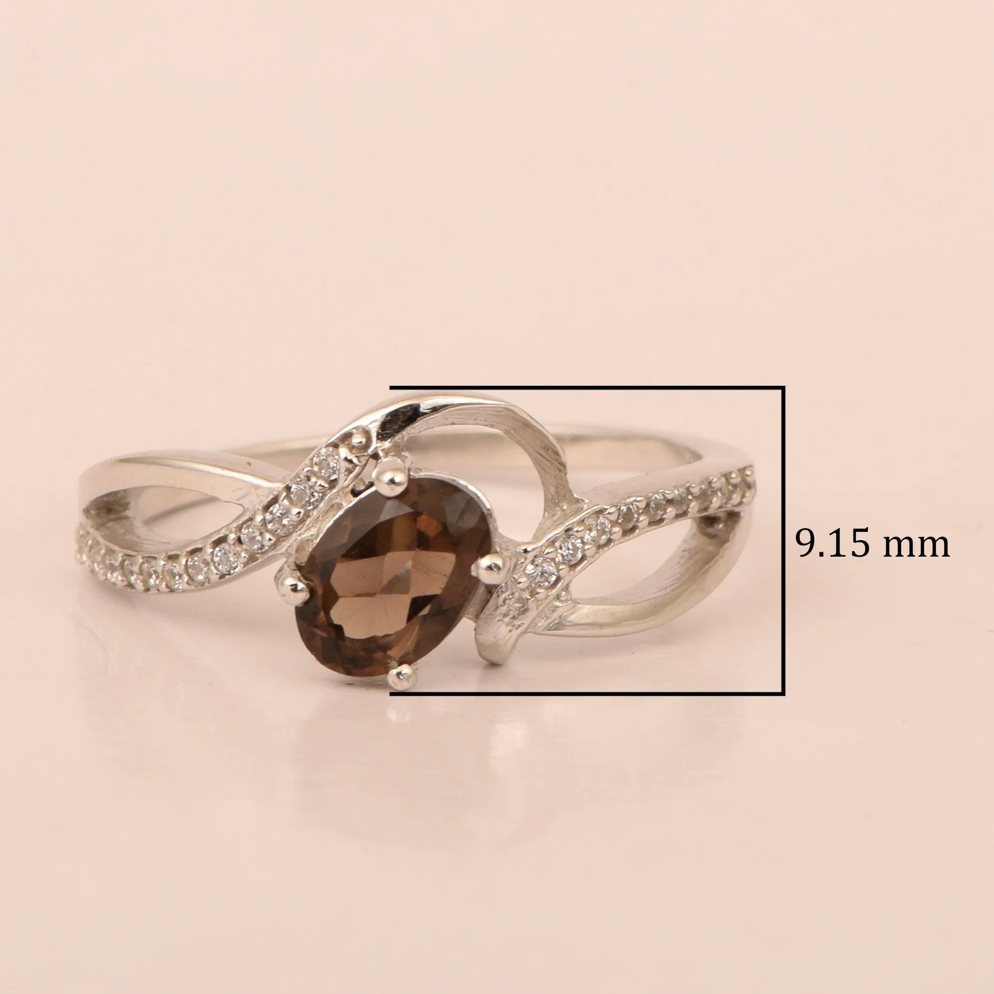 925 Sterling Silver Oval 7X5MM Smoky Quartz Birthstone Rings
