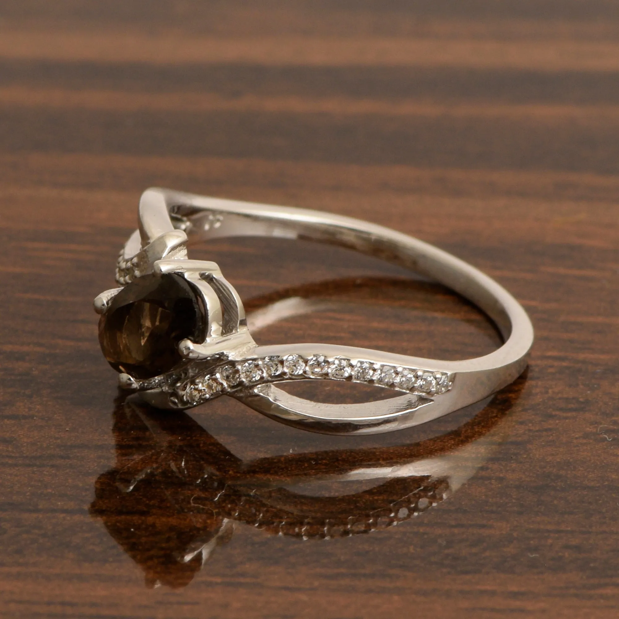 925 Sterling Silver Oval 7X5MM Smoky Quartz Birthstone Rings