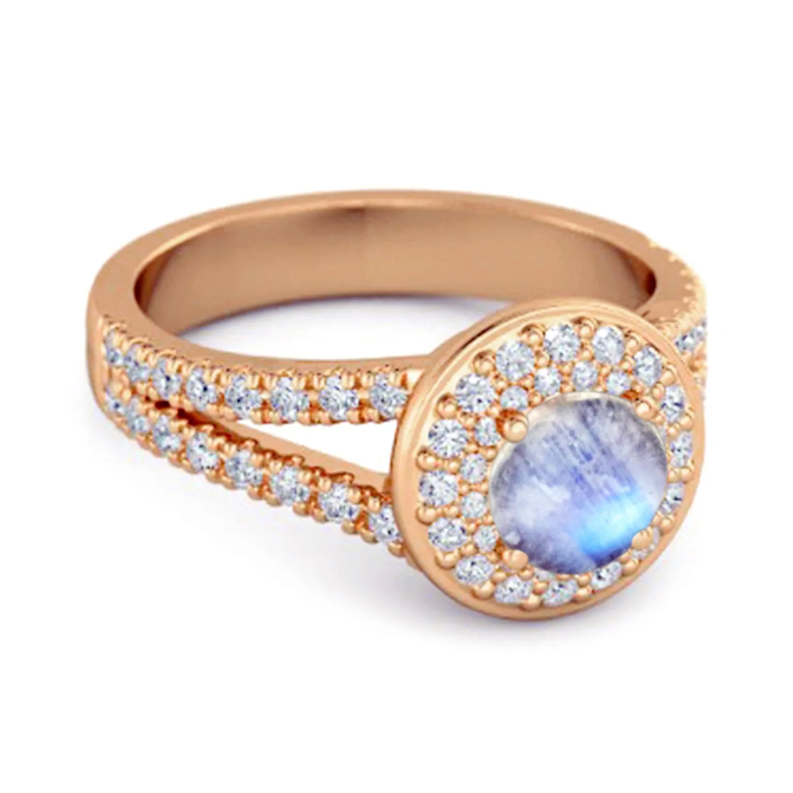 925 Sterling Silver Round Moonstone Beautiful Double Halo Ring