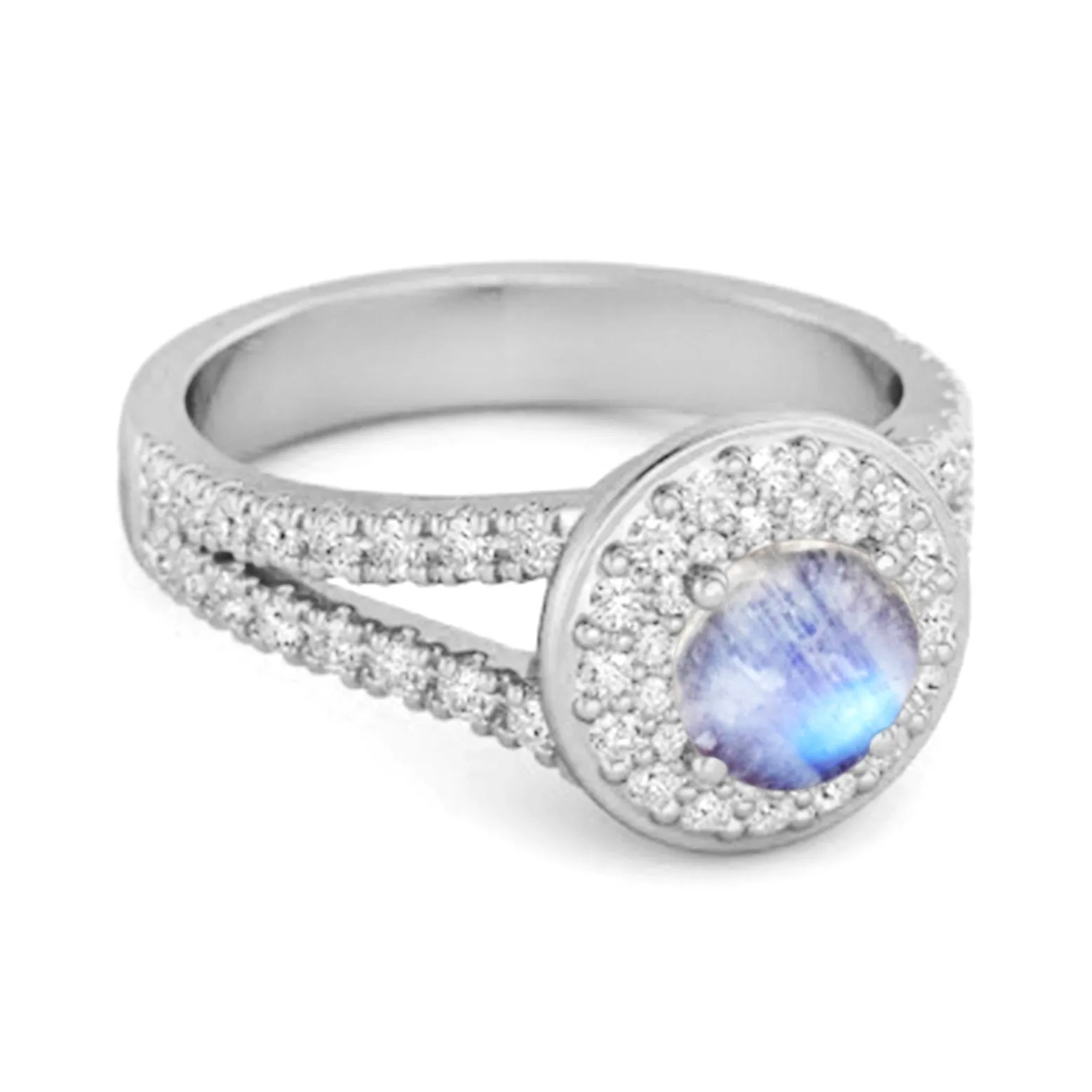 925 Sterling Silver Round Moonstone Beautiful Double Halo Ring