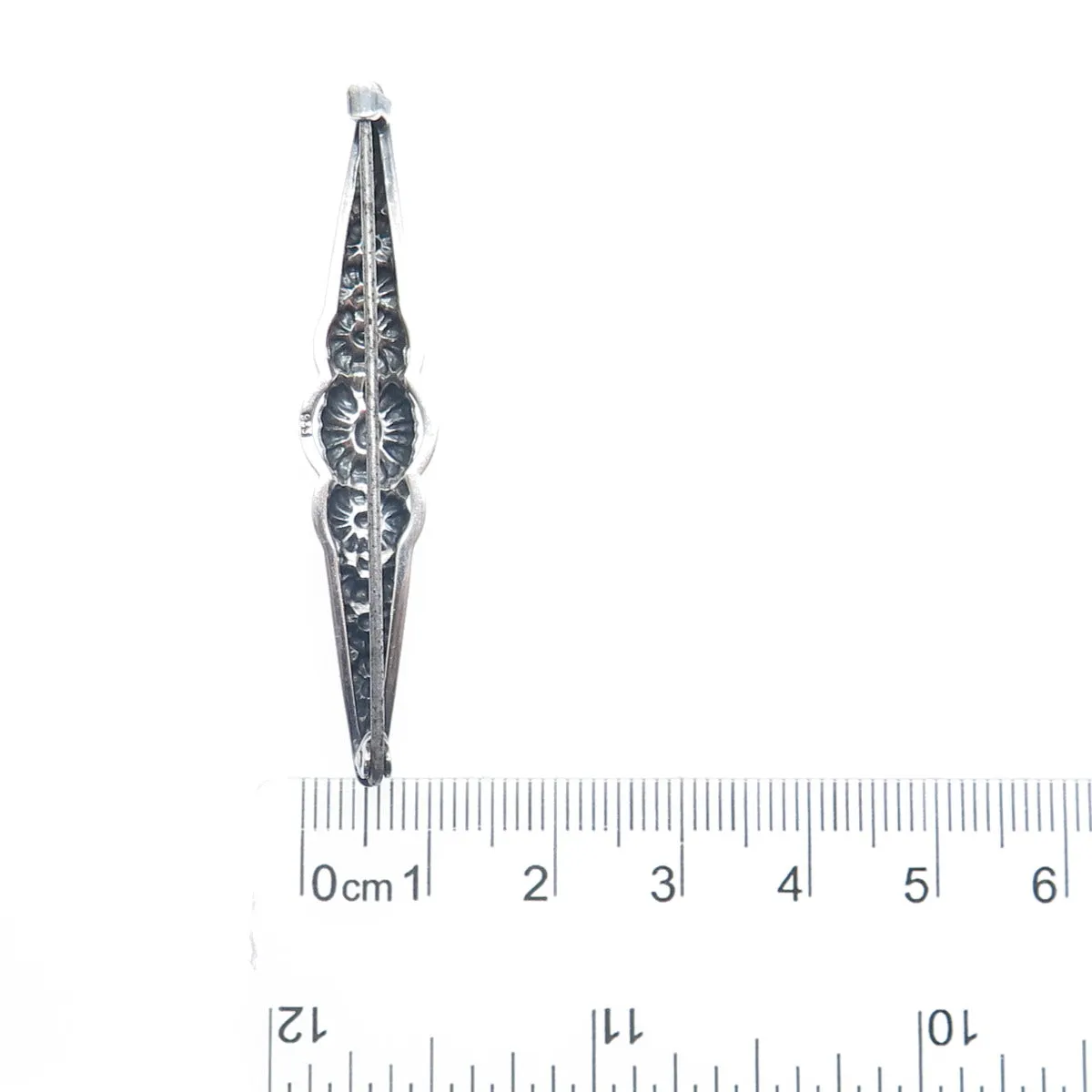 935 Silver Antique Art Deco European Flower Blossom Oxidized Pin Brooch