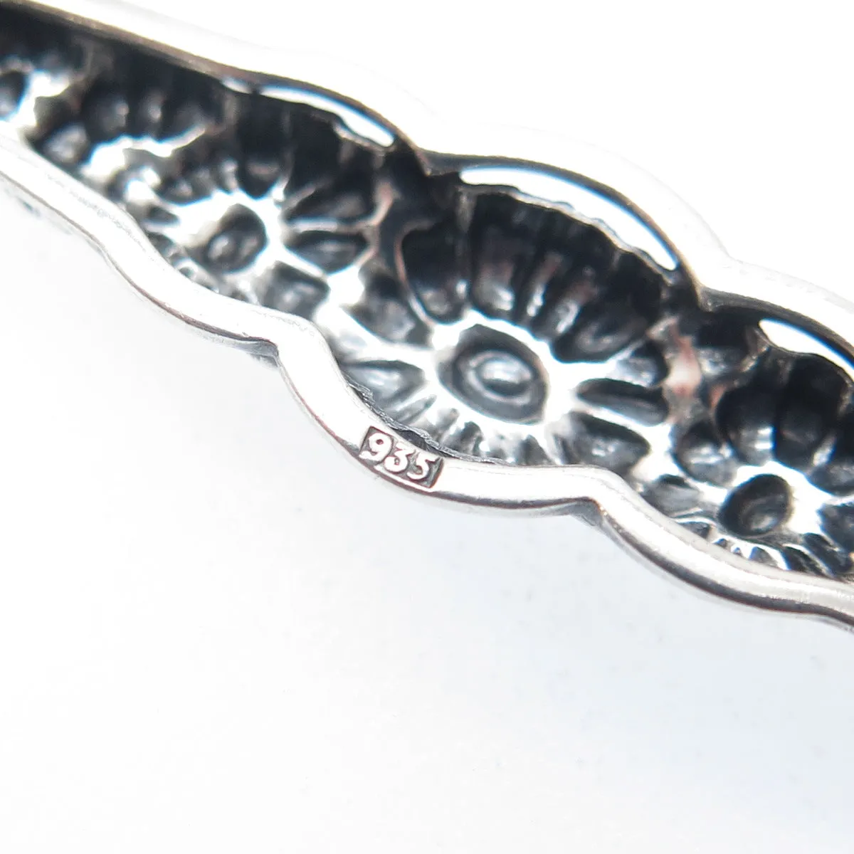 935 Silver Antique Art Deco European Flower Blossom Oxidized Pin Brooch