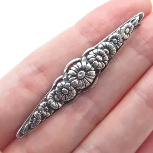 935 Silver Antique Art Deco European Flower Blossom Oxidized Pin Brooch